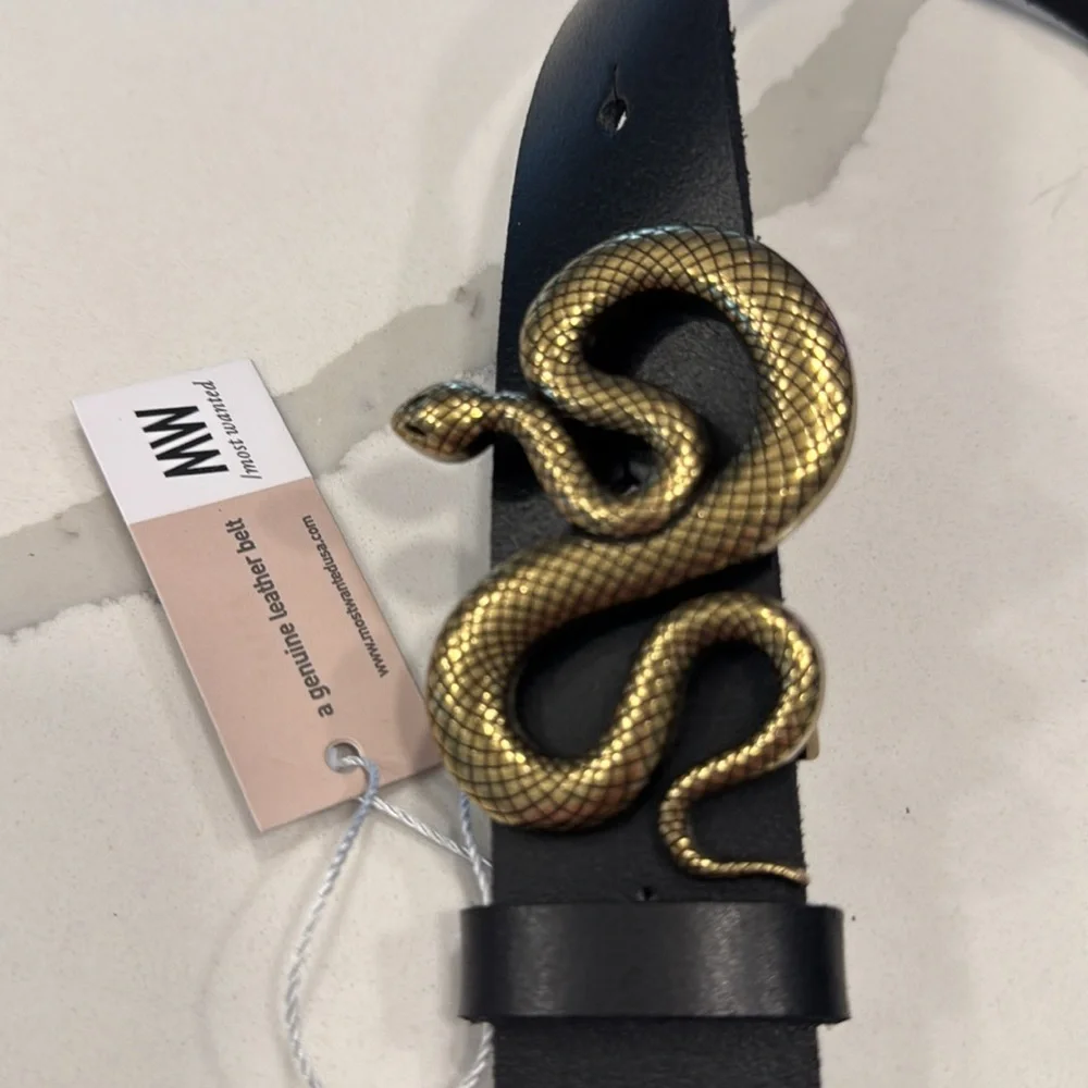 Snake buckle genuine leather belt